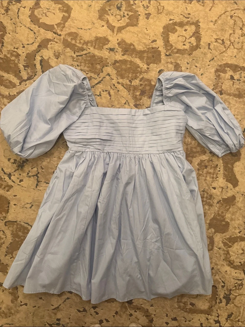 Abercrombie & Fitch Emerson Blue Poplin Puff-Sleeve Square Neck Mini Dress - Picture 3 of 5